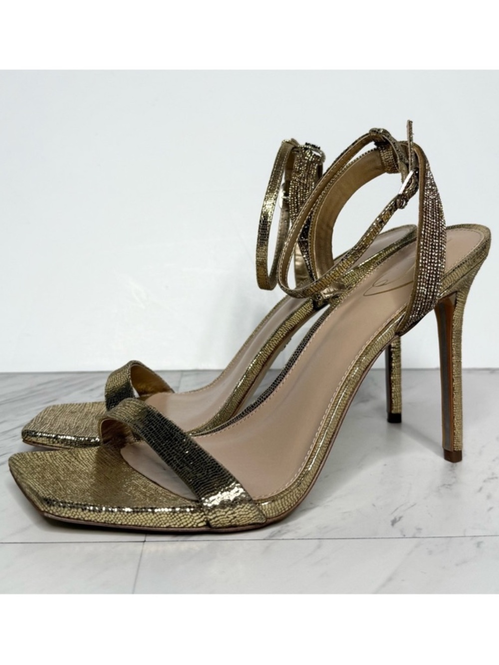 Sam Edelman Ophelia Gold Square Toe Heeled Sandal 10M